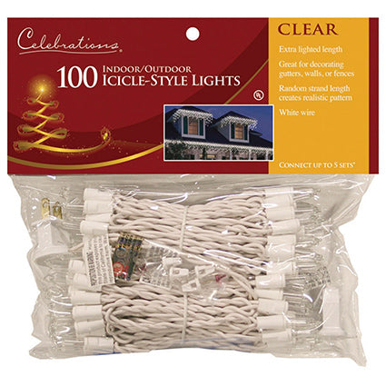 Inliten Llc, Celebrations Icicle Incandescent Light Set Clear 8.5 ft. 100 lights (Pack of 20)