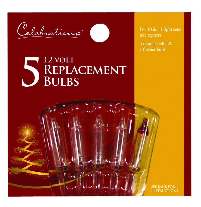 ACE TRADING - INLITEN 19, Celebrations Incandescent Mini Clear 5 ct Replacement Christmas Light Bulbs
