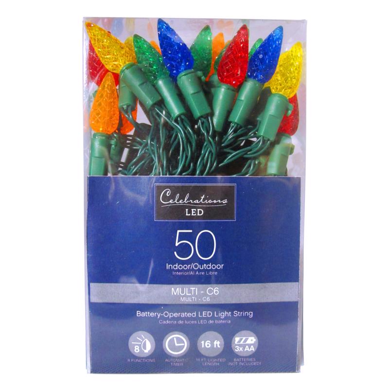 ACE TRADING - WEC, Celebrations LED C6 Multicolored 50 count Multi Function String Lights 16 ft.