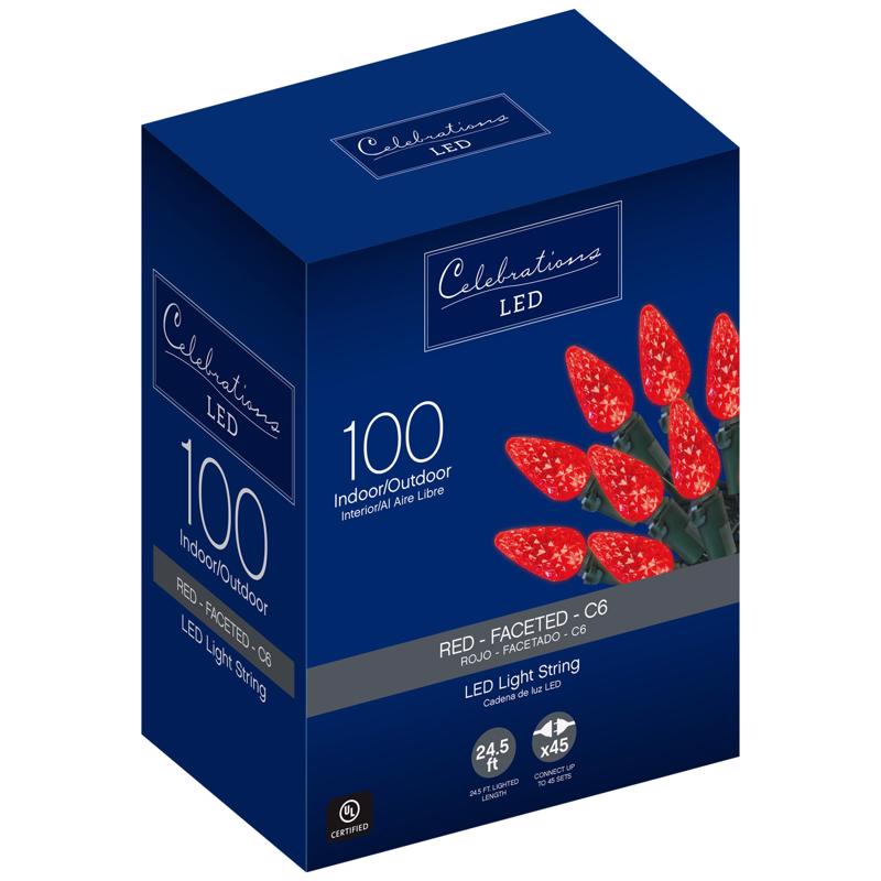 ACE TRADING - WEC, Celebrations LED C6 Red 100 ct String Christmas Lights 24.75 ft.