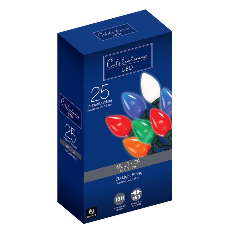 ACE TRADING - WEC, Celebrations LED C9 Multicolored 25 ct String Christmas Lights 16 ft.