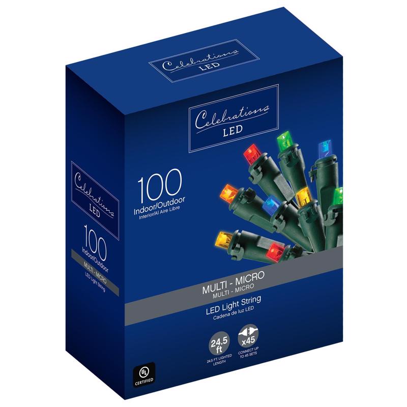 Celebrations, Celebrations LED Micro/5mm Multicolored 100 ct String Christmas Lights 24.5 ft.