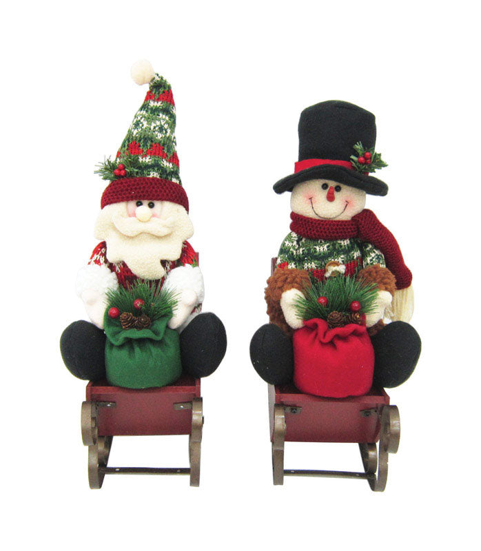 Celebrations, Celebrations  Santa/Snowman on Sleds  Christmas Decoration  Multicolored  Polyester  1 pk (Pack of 4)
