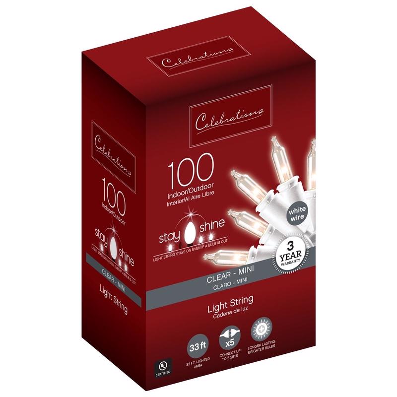 ACE TRADING - INLITEN 19, Celebrations Stay Shine Incandescent Mini Clear/Warm White 100 ct String Christmas Lights 33 ft.