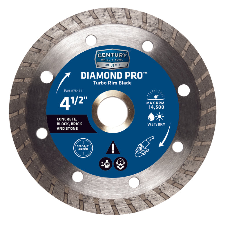 CENTURY DRILL & TOOL LLC, Century Drill & Tool 4-1/2 in. D Diamond Turbo Diamond Saw Blade