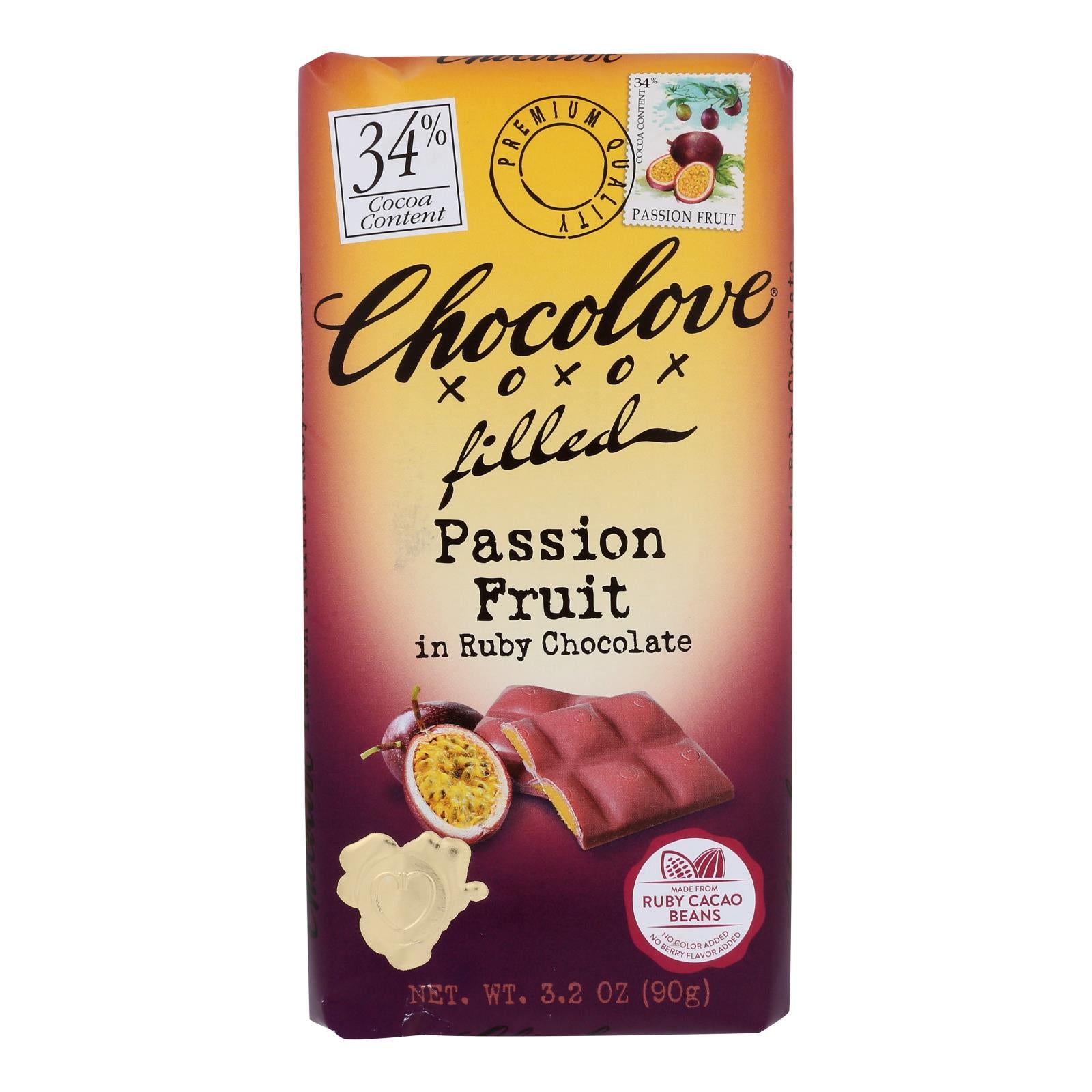 Chocolove Xoxox, Chocolove Xoxox - Bar Filled Passionfruit Ruby - Case of 10 - 3.2 OZ (Pack of 10)