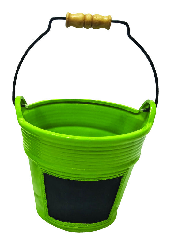 ACE TRADING - FUJIAN GIFT AND DECOR, Infinity 8.27 in. H X 7.68 in. D Ceramic Chalkboard Bucket Planter  Green (Pack of 12)